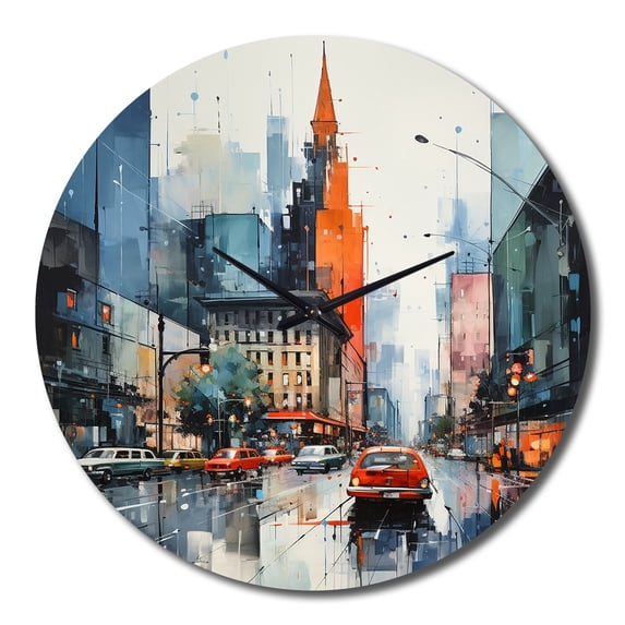 Designart "Midcentury Metropolis Blue Grey Vision I" Mid-century Oversized Wall Clock