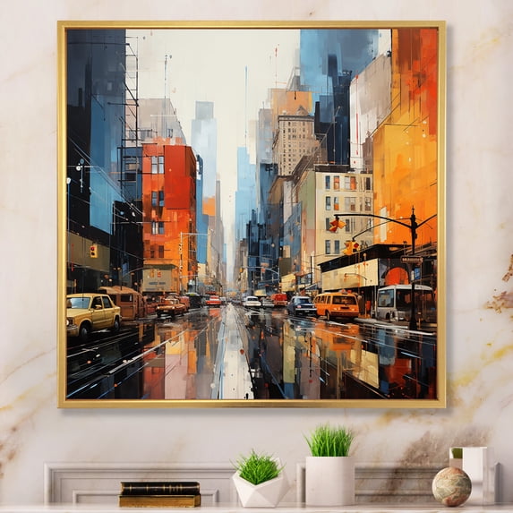 Designart "Midcentury Metropolis Blue Grey Vision II" Mid-century Floater Framed Canvas Wall Art