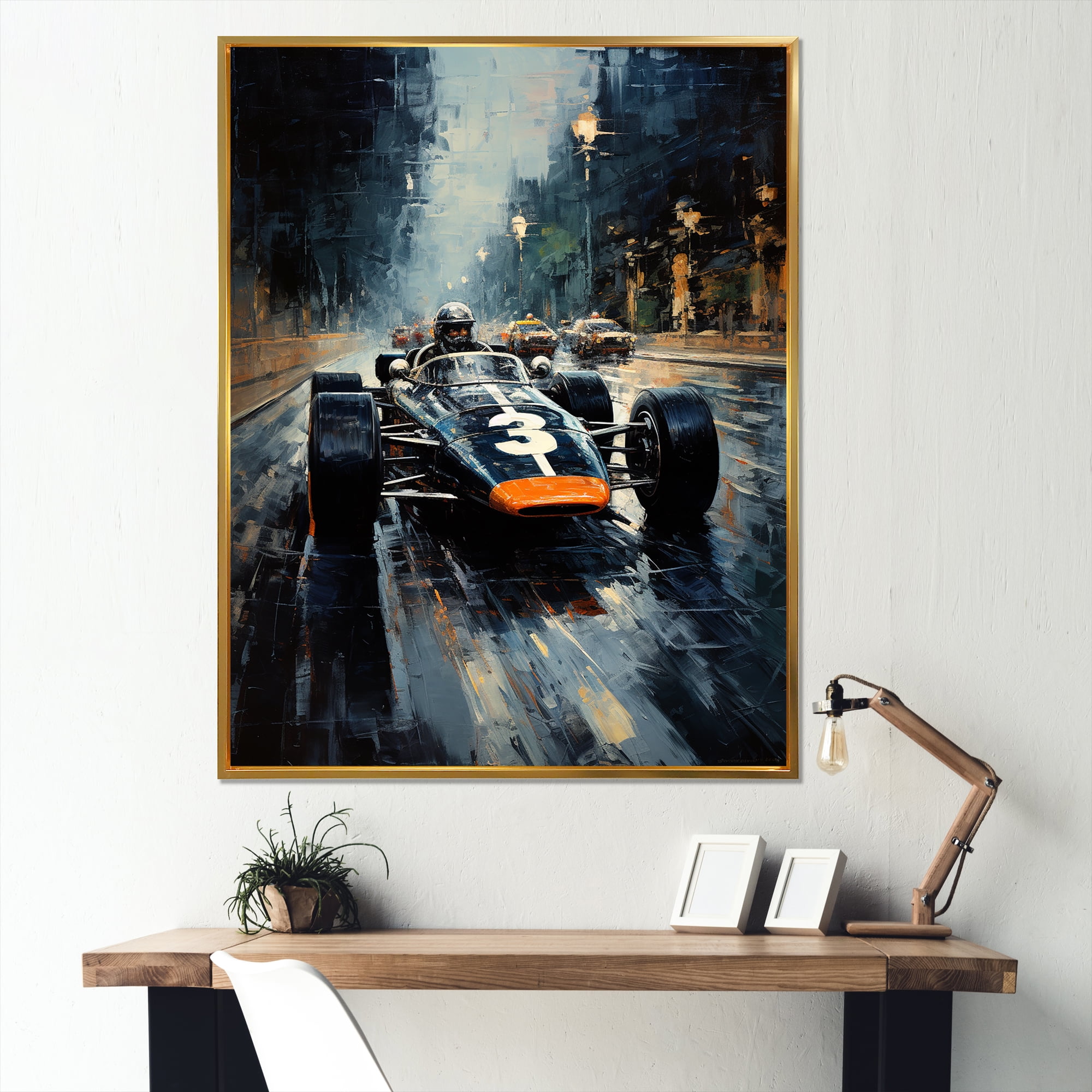 Designart "Midnight 1950s Vintage Race Car on Track I" Architecture
