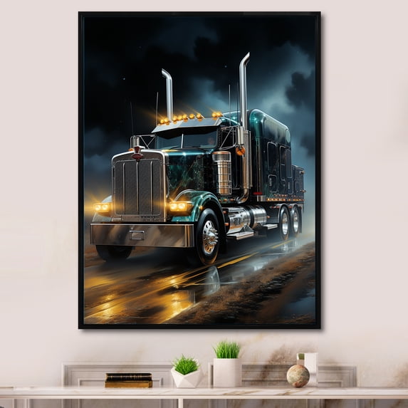 Designart "Midnight Cruiser Semi Truck" Truck Floater Framed Wall Art Print