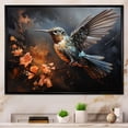 thumbnail image 1 of Designart "Midnight Floral Melody of Bird IV" Animals Framed Wall Art - Modern Farmhouse Blue Hummingbird Entryway Framed Wall Art Print, 1 of 6