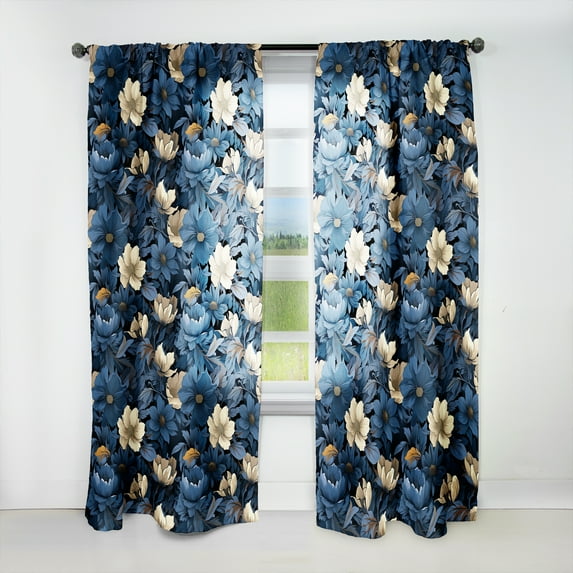Designart "Midnight Floral Tapestry" Floral Room Darkening Curtain Panel