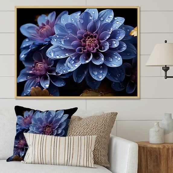 Designart "Midnight Indigo Elegance Of Mums" Mums Floater Framed Canvas Prints