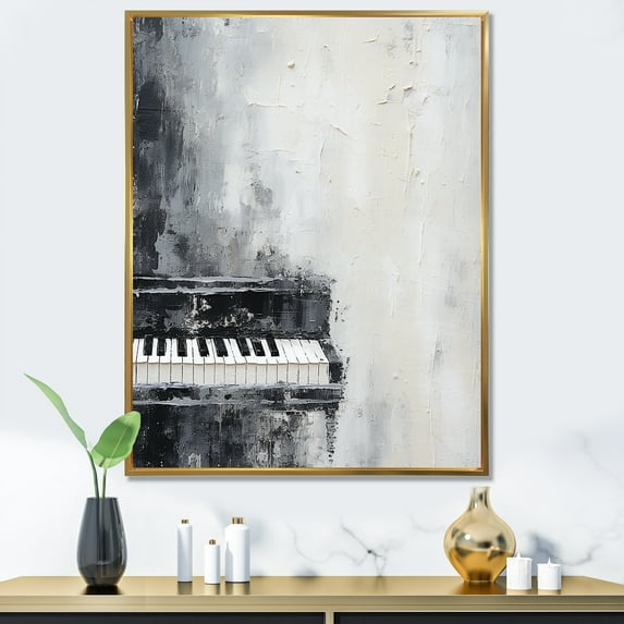 Designart "Midnight Minimalist Piano Harmony II" Music Floater Framed Canvas Wall Art