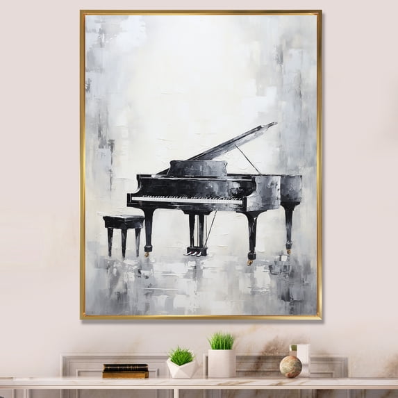 Designart "Midnight Minimalist Piano Harmony III" Music Floater Framed Canvas Prints