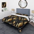 thumbnail image 1 of Designart "Midnight Mystique In Gold And Black I" Damask Bedding Covert Set - Bohemian & Eclectic Bed Set With 2 Shams, 1 of 5