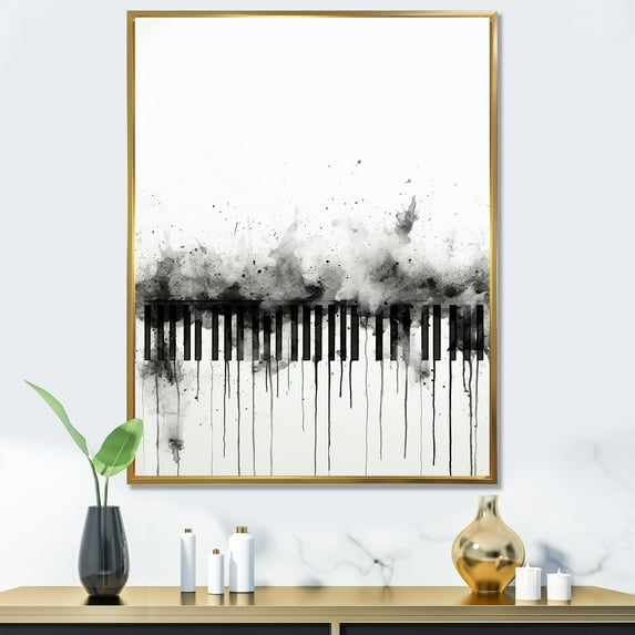 Designart "Midnight Tranquil Piano Keys I" Music Floater Framed Canvas Art Print