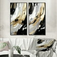 thumbnail image 1 of Designart "Midnight Waves Of Passion Abstract Black Gold III" Abstract Painting Framed Wall Art Set Of 2 - Modern Gold Framed Canvas Set For Living Room Decor, 1 of 6