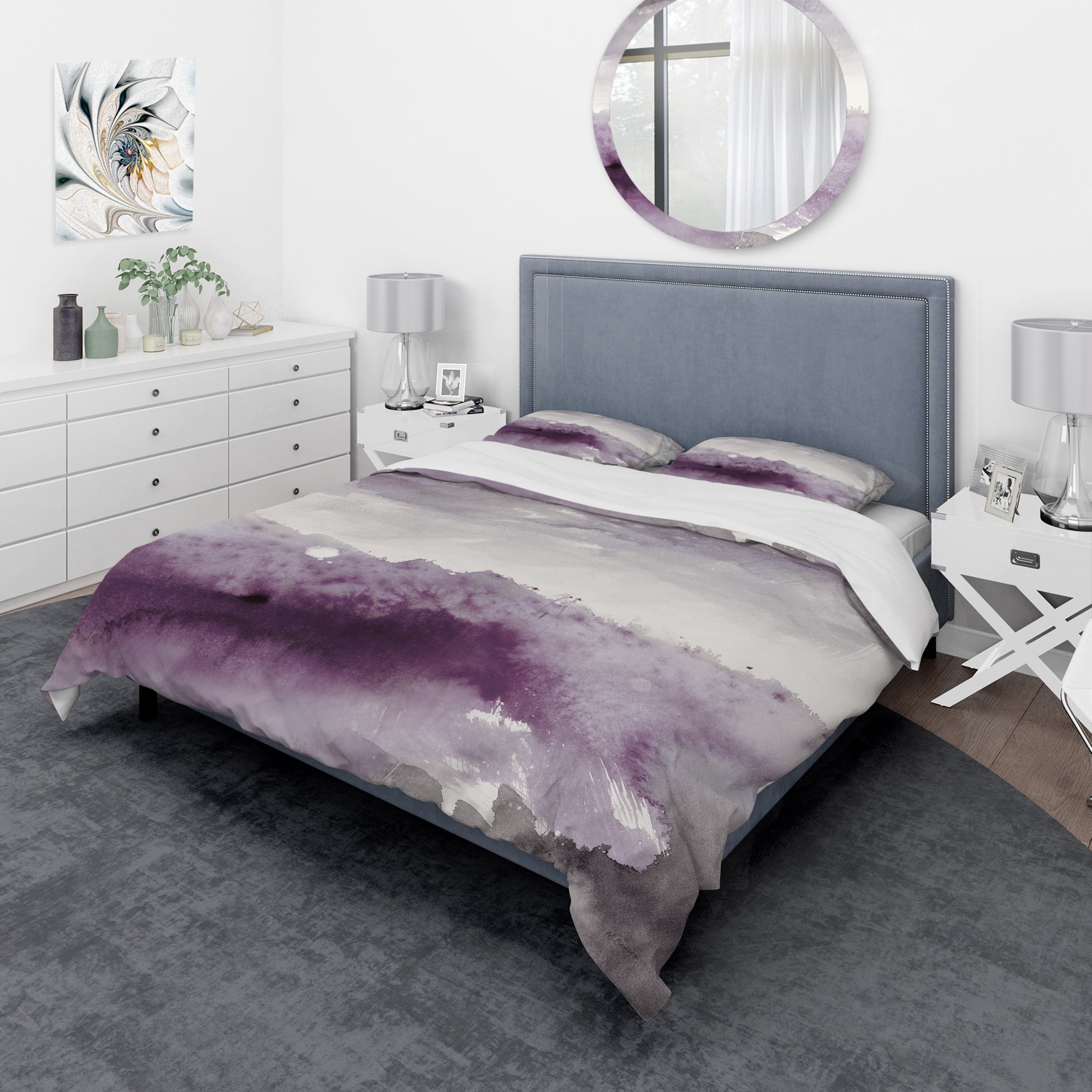 Designart 'Midnight at the Lake II Amethyst and Grey' Geometric Duvet Cover Set