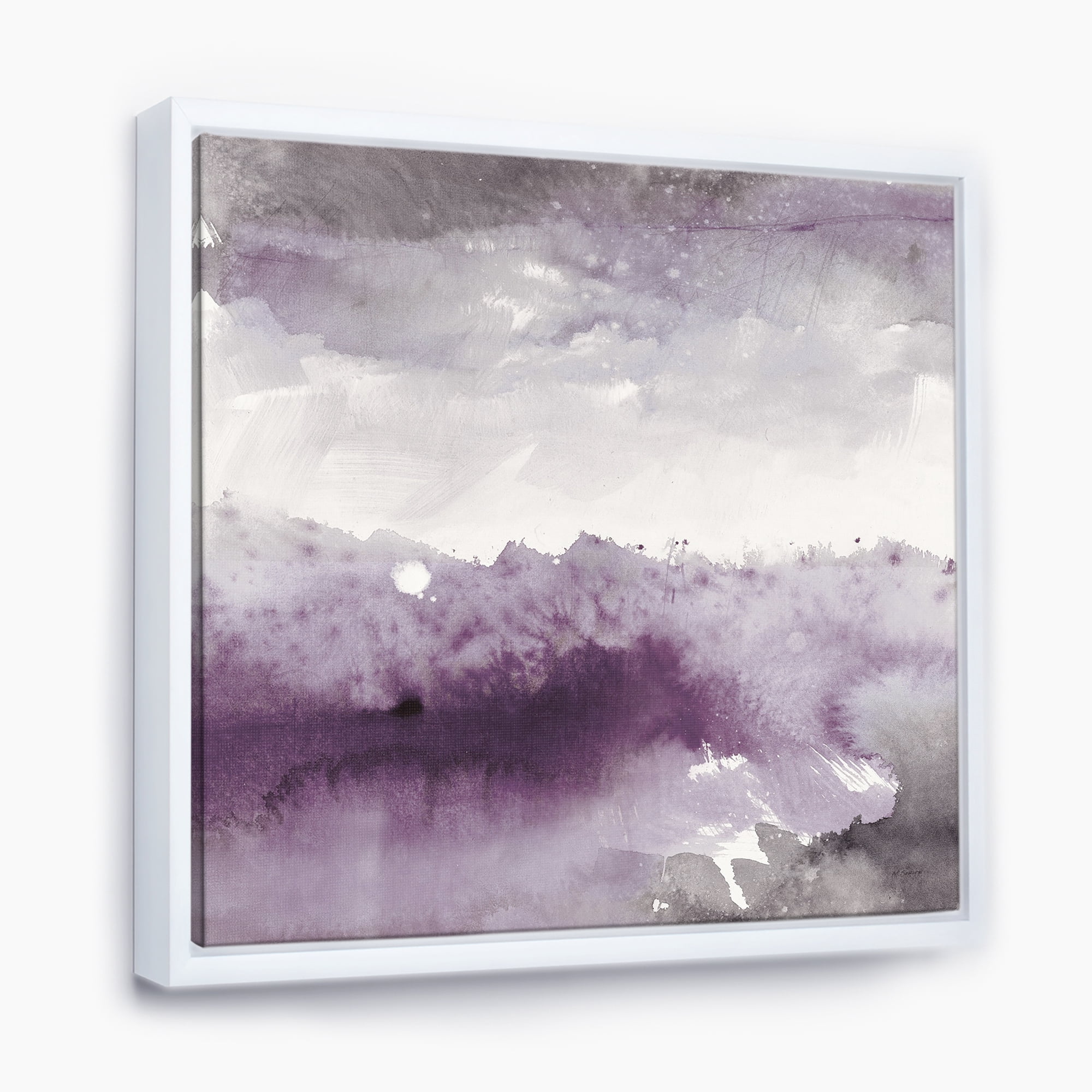 Designart ' Midnight at the Lake II Amethyst and Grey ' Shabby Chic Framed Canvas