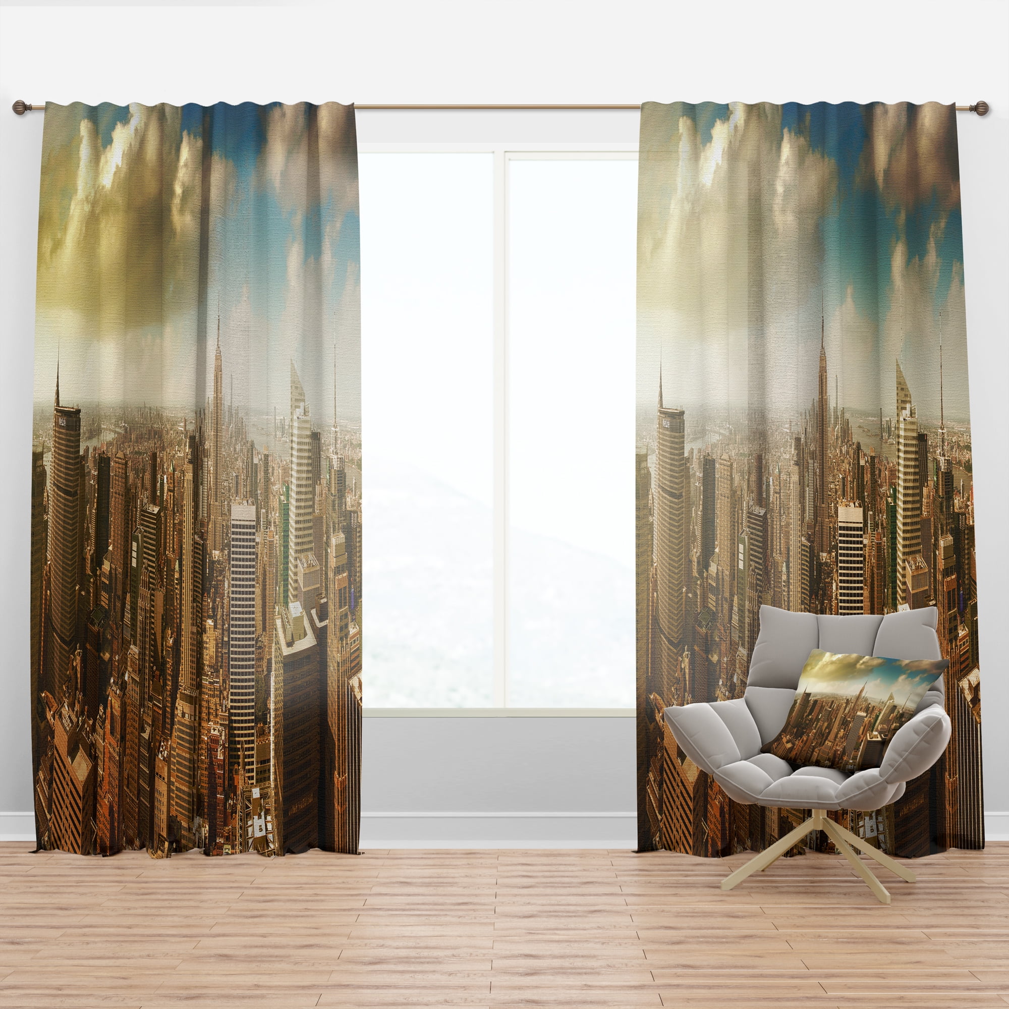 Designart 'Midtown and Downtown Manhattan' Modern Cityscape Curtain Panel