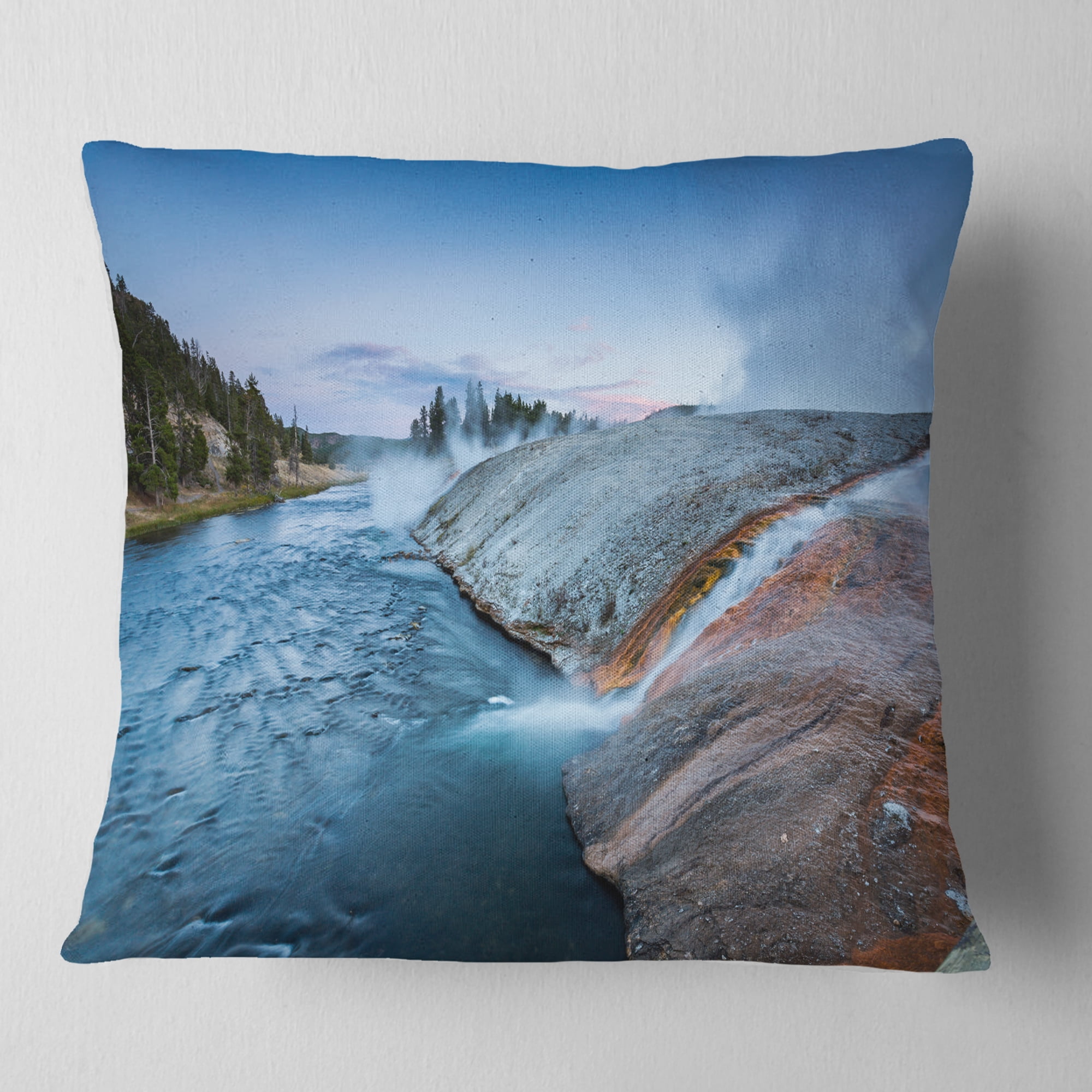 Designart Midway Geyser Basin In Yellowstone - Seashore Throw Pillow - 18x18