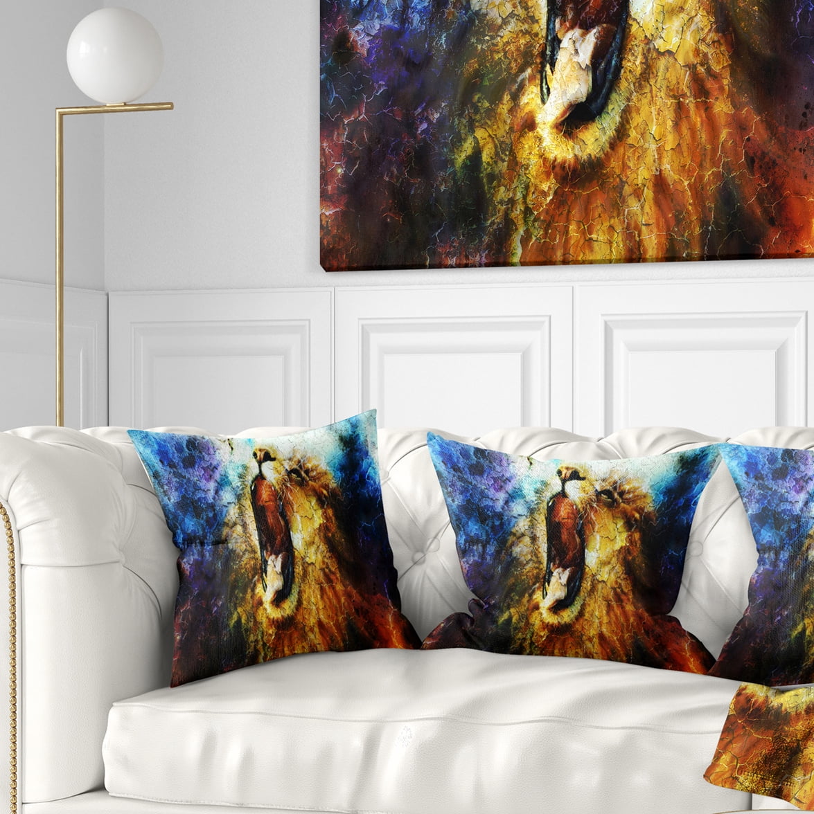 Designart Mighty Lion Emerging - Animal Throw Pillow - 18x18