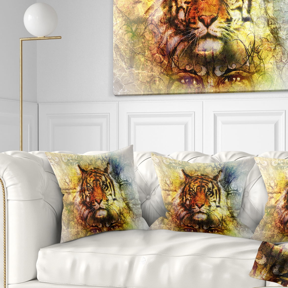 Designart Mighty Tiger with Mystic Face - Animal Throw Pillow - 16x16