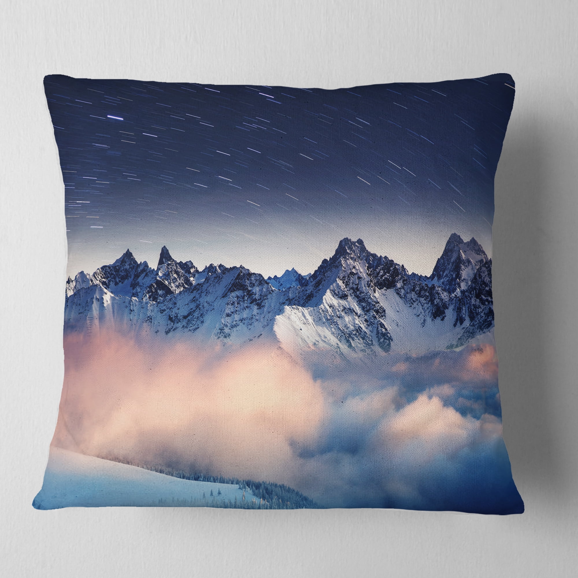 Designart Milky Way Over Frosted Mountains - Landscape Printed Throw Pillow - 16x16