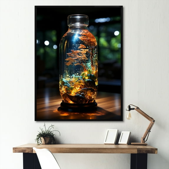 Designart "Milkyway In A Glass Colorful" Abstract Botanicals Floater Framed Canvas Print