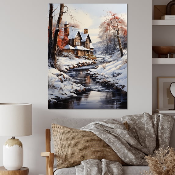 Designart "Milling In The Winter White and Brown" Cityscapes Canvas Print