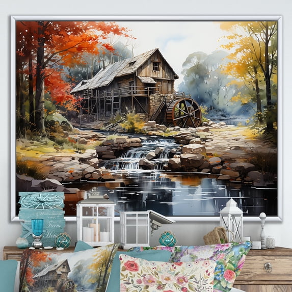 Designart "Mills Autumns Beauty " Mills Floater Framed Canvas Art Print