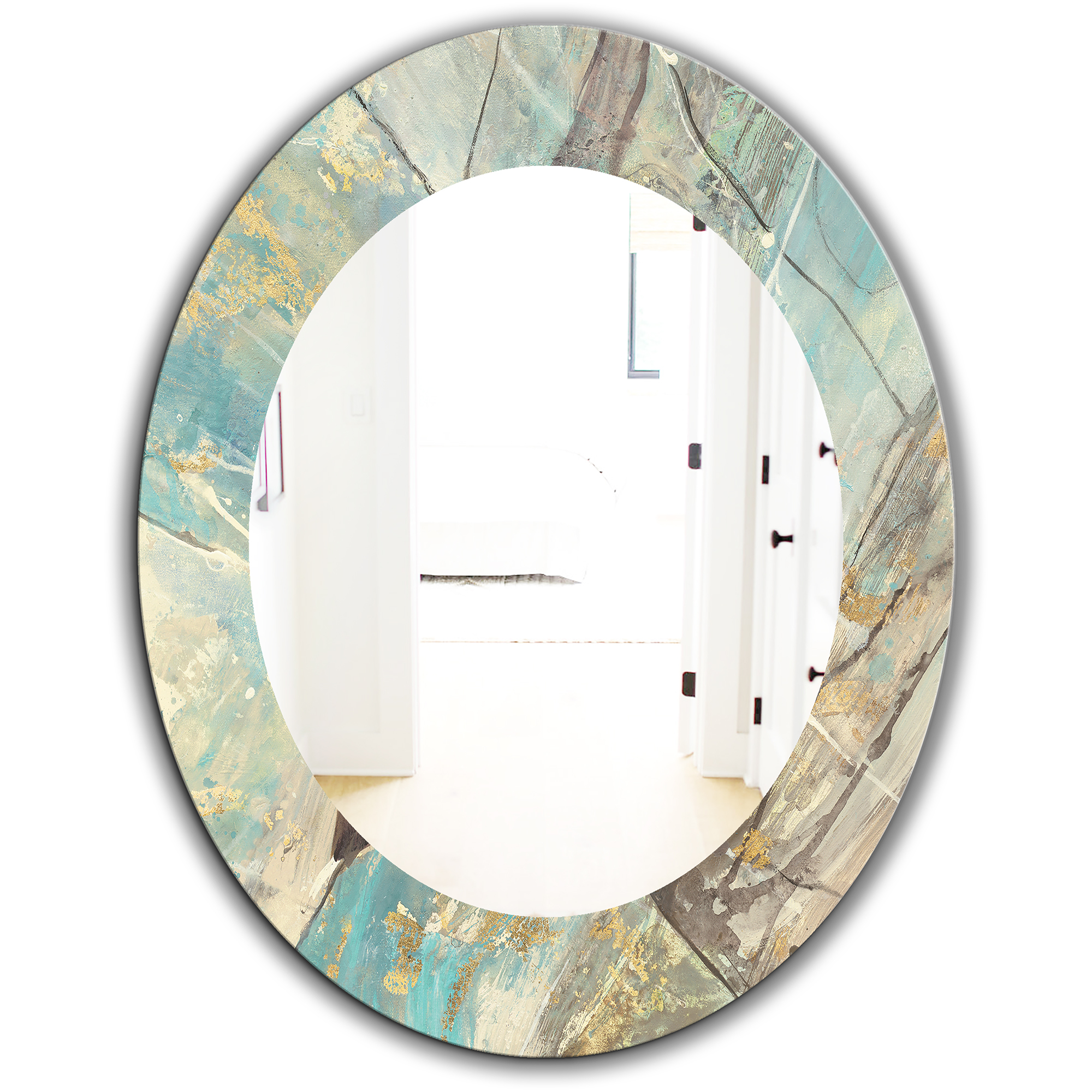 Designart 'Mineral Landscape In Blue, Cream and Brown' Traditional Mirror - Oval or Round Wall Mirror