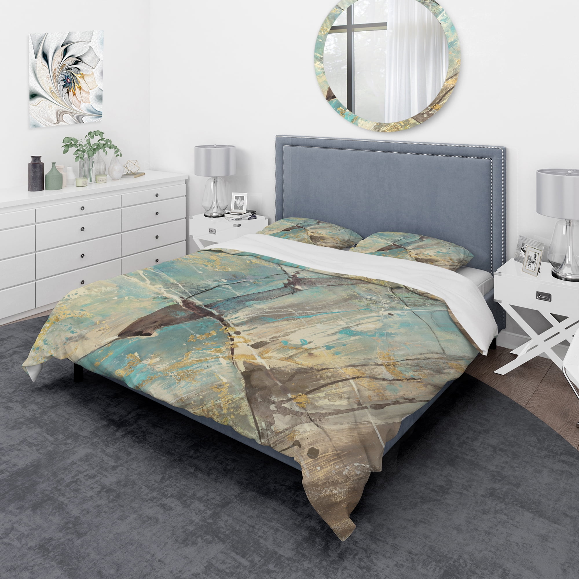 Designart 'Mineral Landscape in Blue, Cream and Brown' Geometric Duvet Cover Set