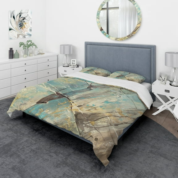 Designart 'Mineral Landscape in Blue, Cream and Brown' Geometric Duvet Cover Set