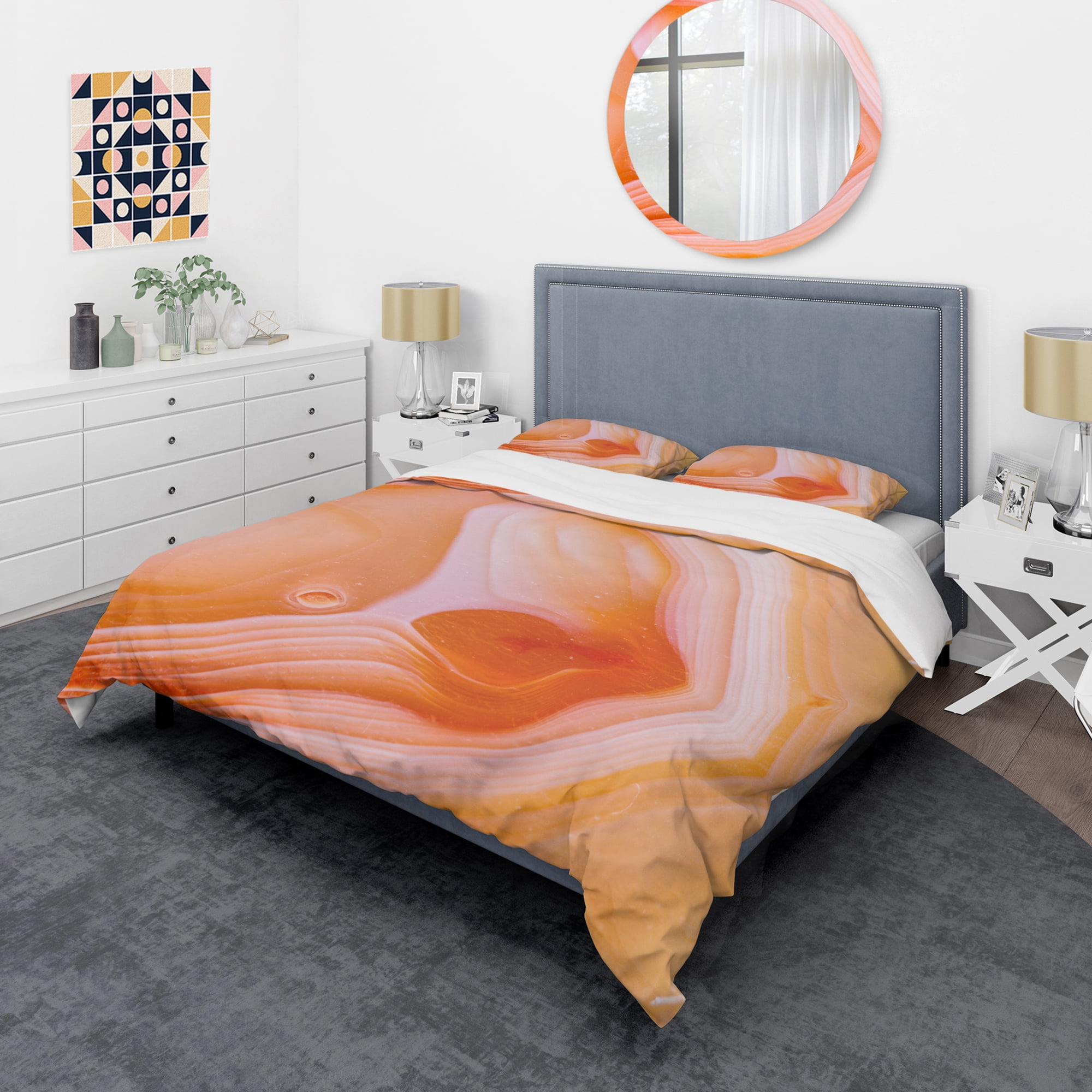 Designart 'Mineral Orange Agate' Mid-Century Modern Duvet Cover Set