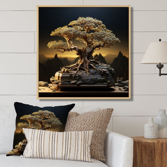 Designart "Miniature Maple Bonsai II" Tree Maple Floater Framed Wall Art Prints