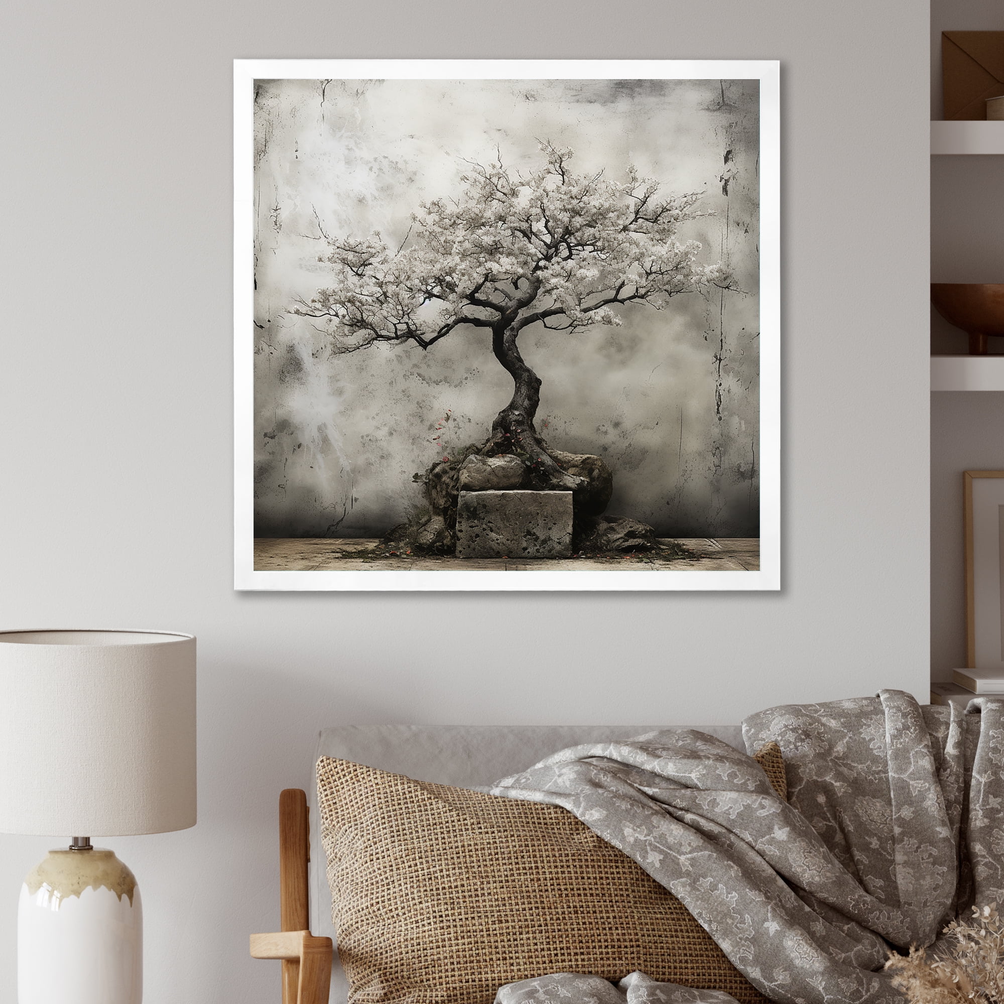 Designart "Miniature Zen Bonsai I" Landscapes Framed Wall Art Decor