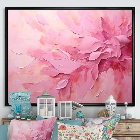 Designart "Minimal Abstract River In Gold And Pink" Fuschia Floater Framed Canvas Wall Art