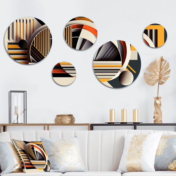Designart "Minimal Bauhaus Dimensions V" Modern Geometric Metal Wall Art Set of 5 Piece