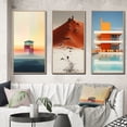 thumbnail image 1 of Designart "Minimal Beach House in Orange I" Beach Framed Wall Art Set Of 3 - Blue Coastal Beach Frame Canvas Set For Living Room Decor, 1 of 6
