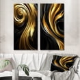thumbnail image 1 of Designart "Minimal Black Gold Swirl Abstracted" Abstract Spirals Wall Art Set Of 2 - Transitional Gold Gallery Wall Set For Home Decor, 1 of 6