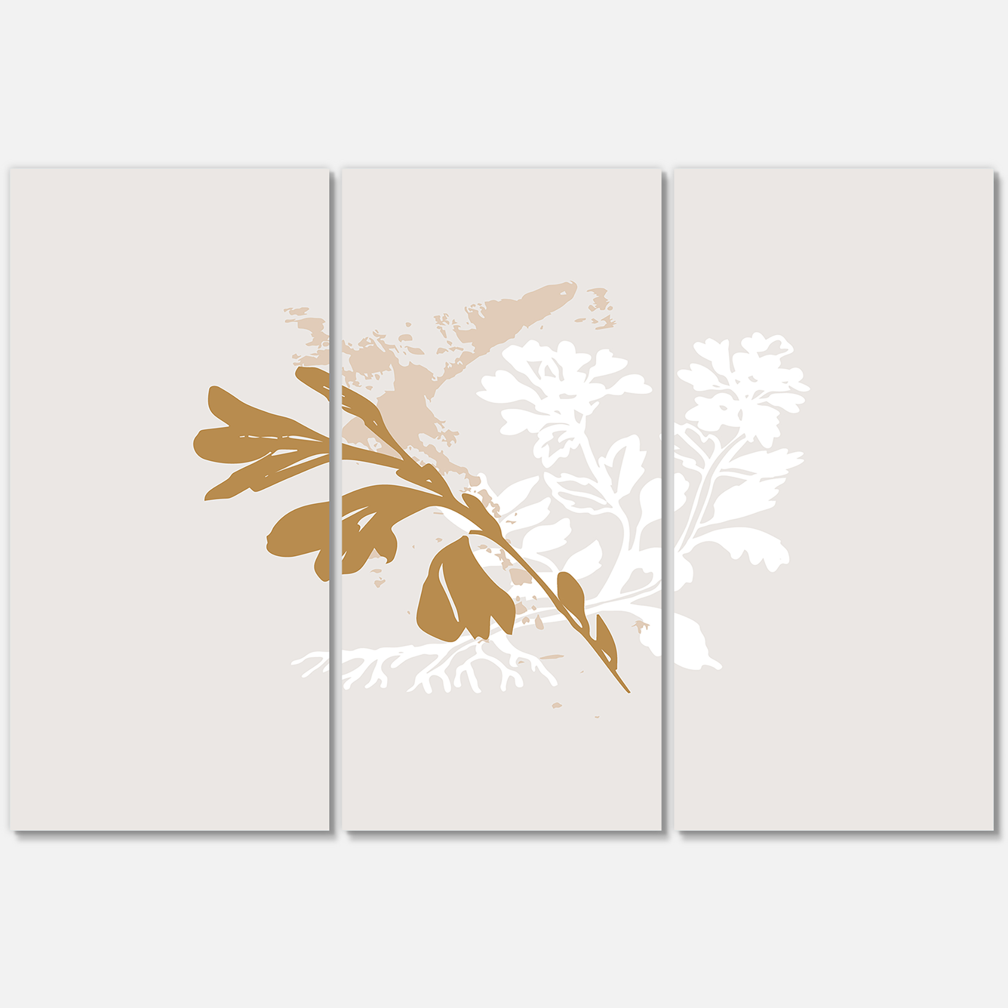 Designart ' Minimal Botanical Design In White and Brown ' Traditional Canvas Wall Art Print