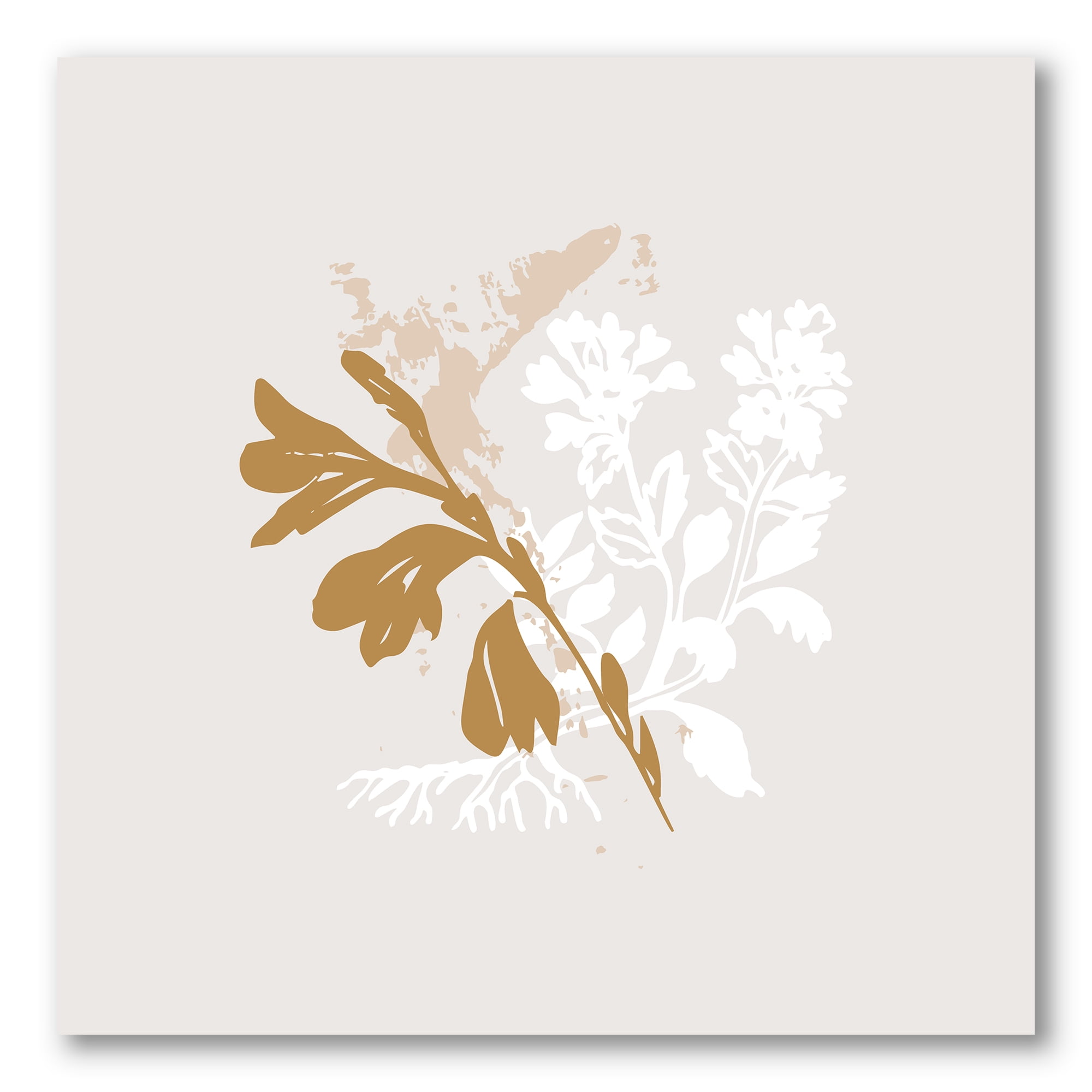 Designart ' Minimal Botanical Design In White and Brown ' Traditional Canvas Wall Art Print