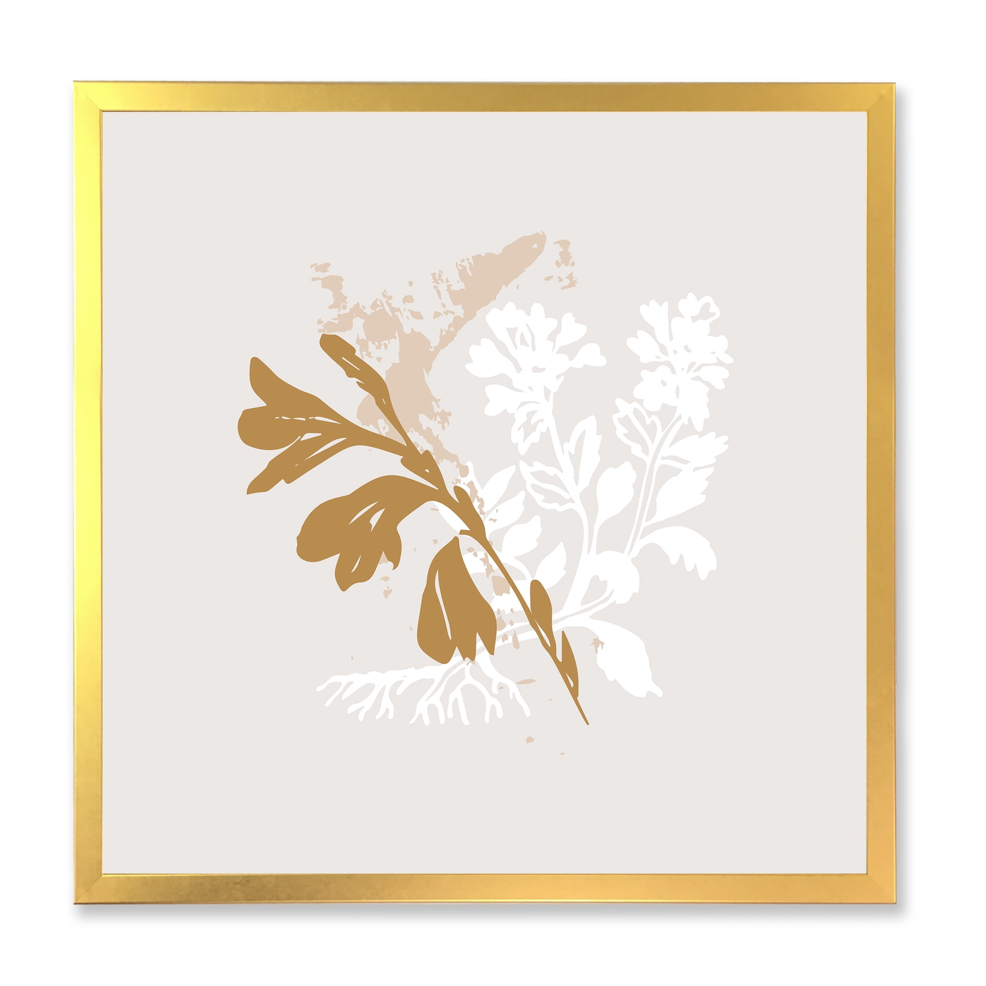 Designart 'Minimal Botanical Design In White and Brown' Traditional Framed Art Print