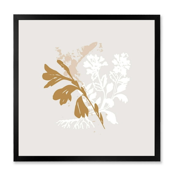 Designart 'Minimal Botanical Design In White and Brown' Traditional Framed Art Print