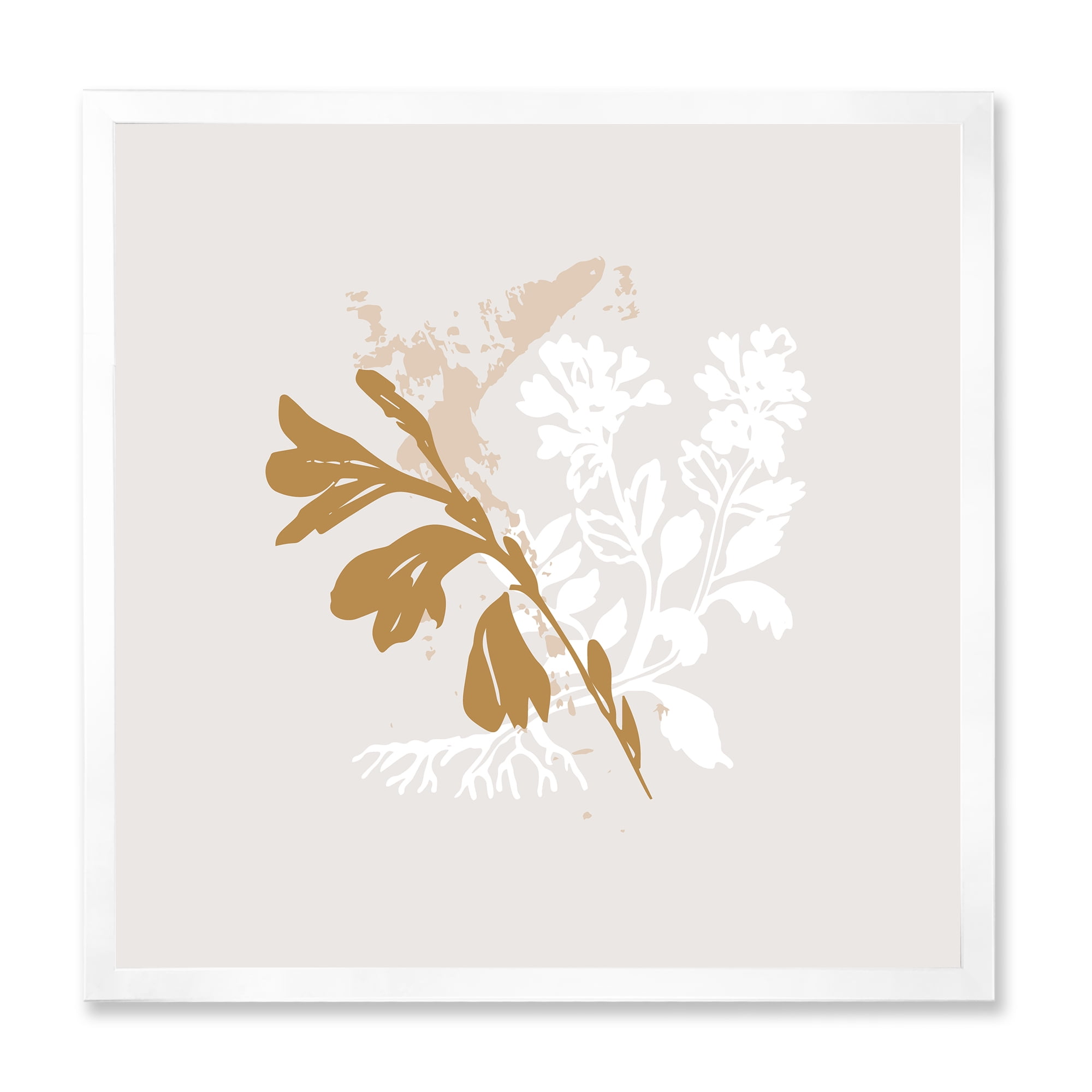 Designart 'Minimal Botanical Design In White and Brown' Traditional Framed Art Print
