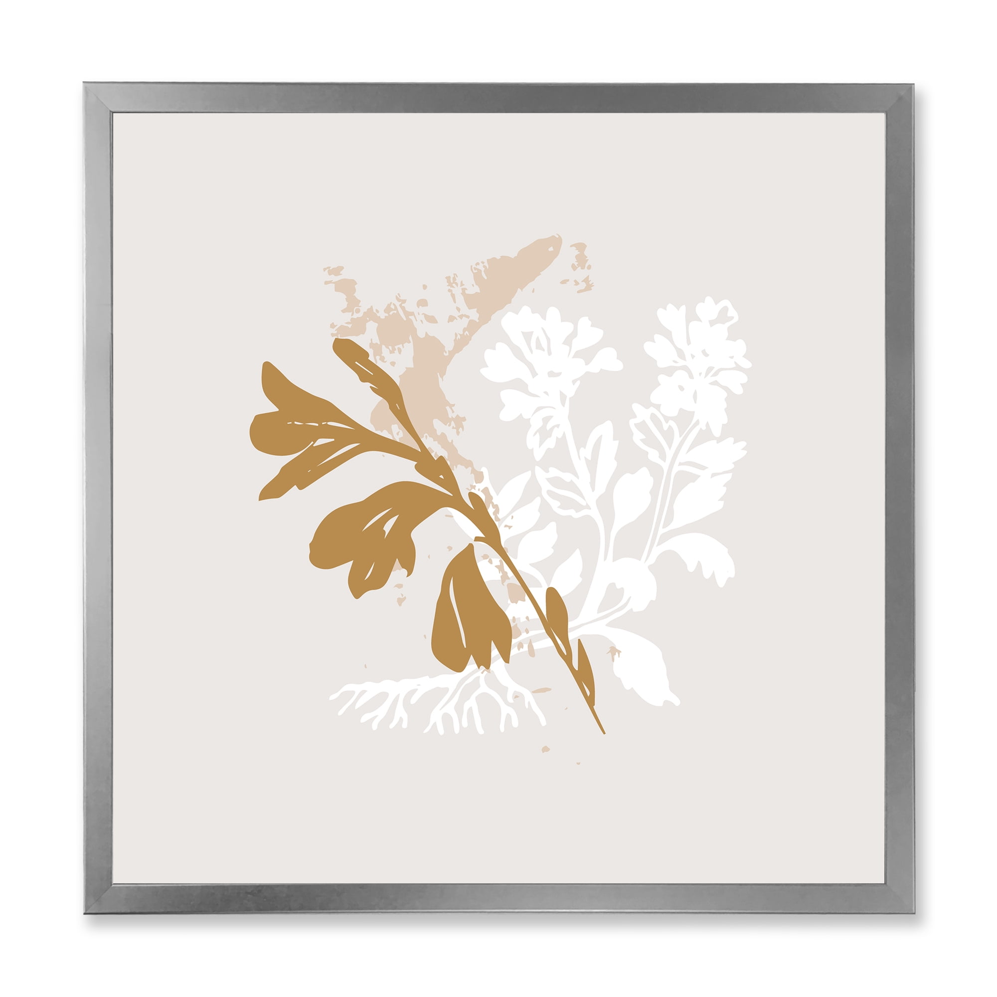 Designart 'Minimal Botanical Design In White and Brown' Traditional Framed Art Print