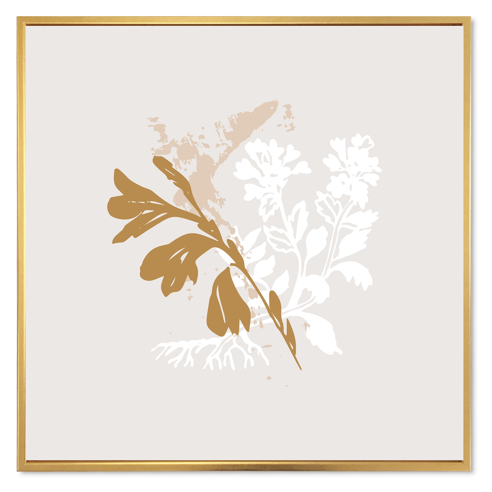 Designart 'Minimal Botanical Design In White and Brown' Traditional Framed Canvas Wall Art Print