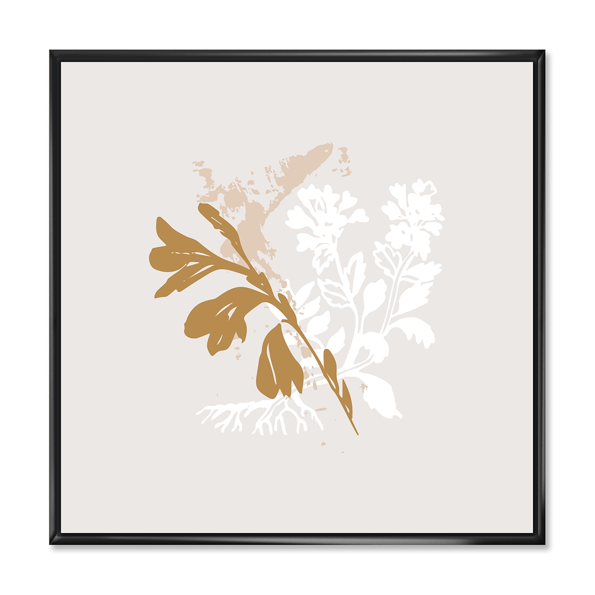 Designart 'Minimal Botanical Design In White and Brown' Traditional Framed Canvas Wall Art Print