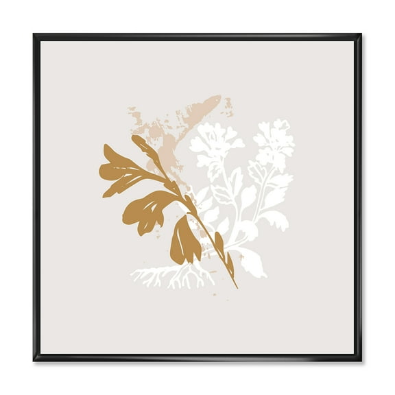 Designart 'Minimal Botanical Design In White and Brown' Traditional Framed Canvas Wall Art Print