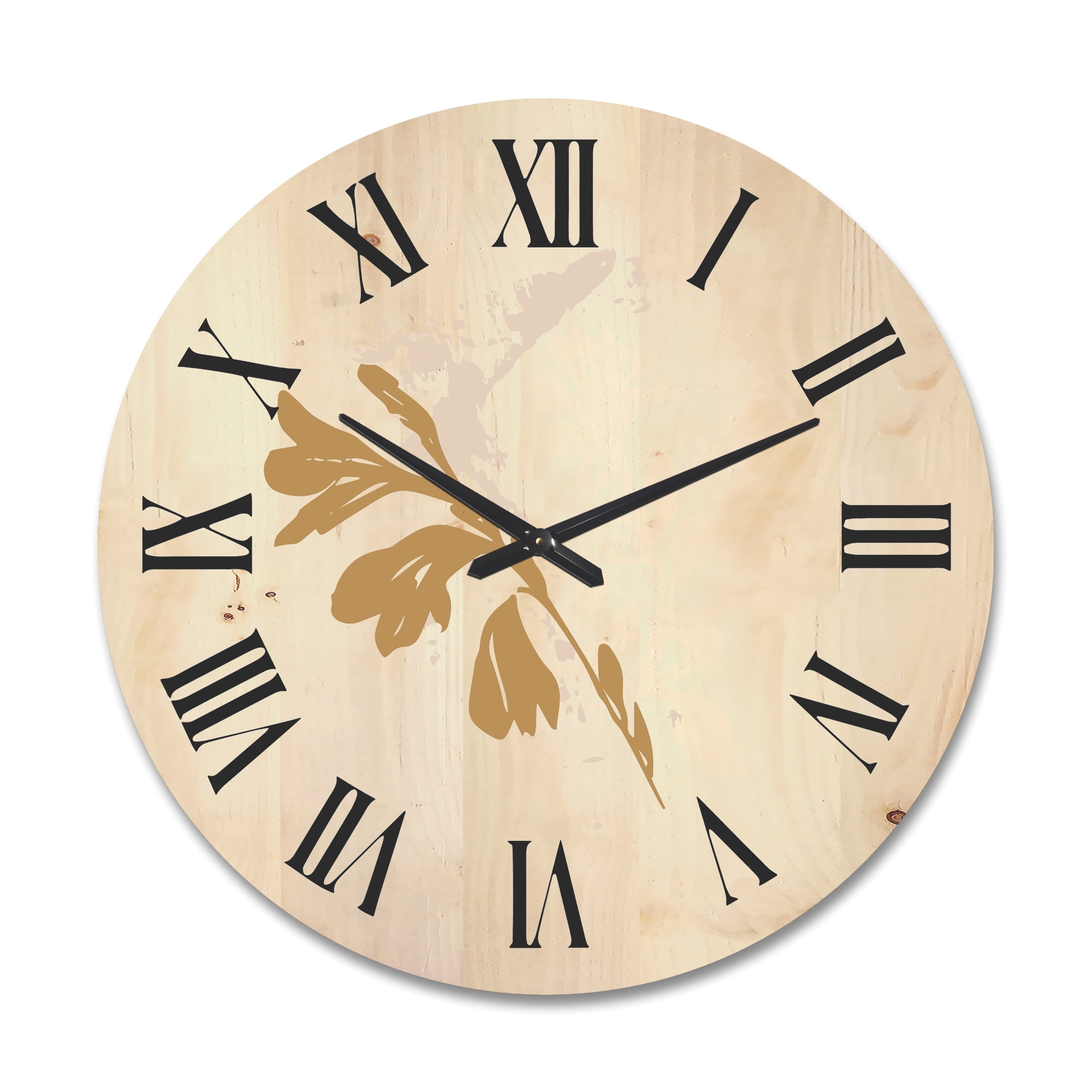 Designart 'Minimal Botanical Design In White and Brown' Traditional Wood Wall Clock