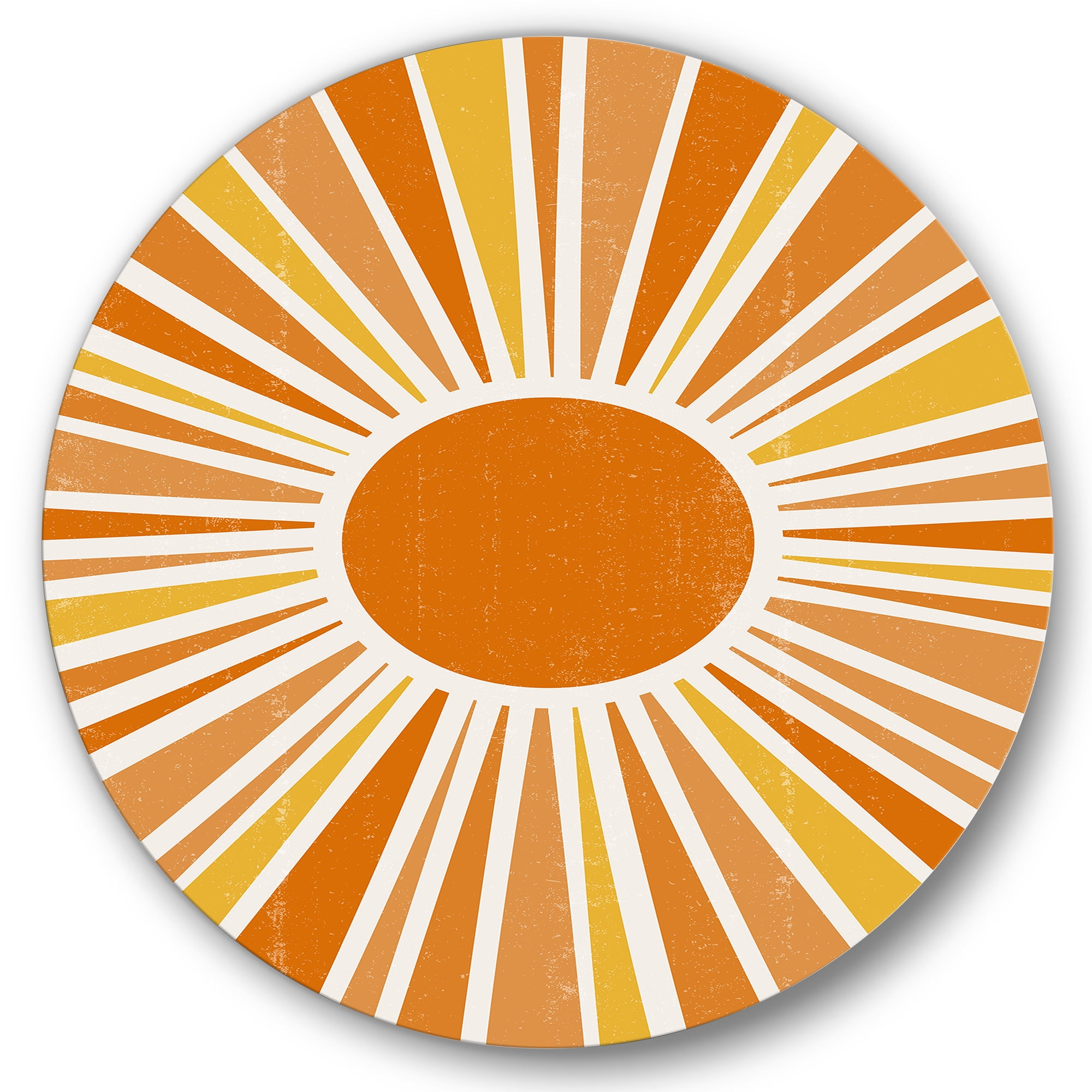 Designart 'Minimal Bright Shining Orange Sun Rays I' Modern Circle Metal Wall Art 29x29 - Disc of 29