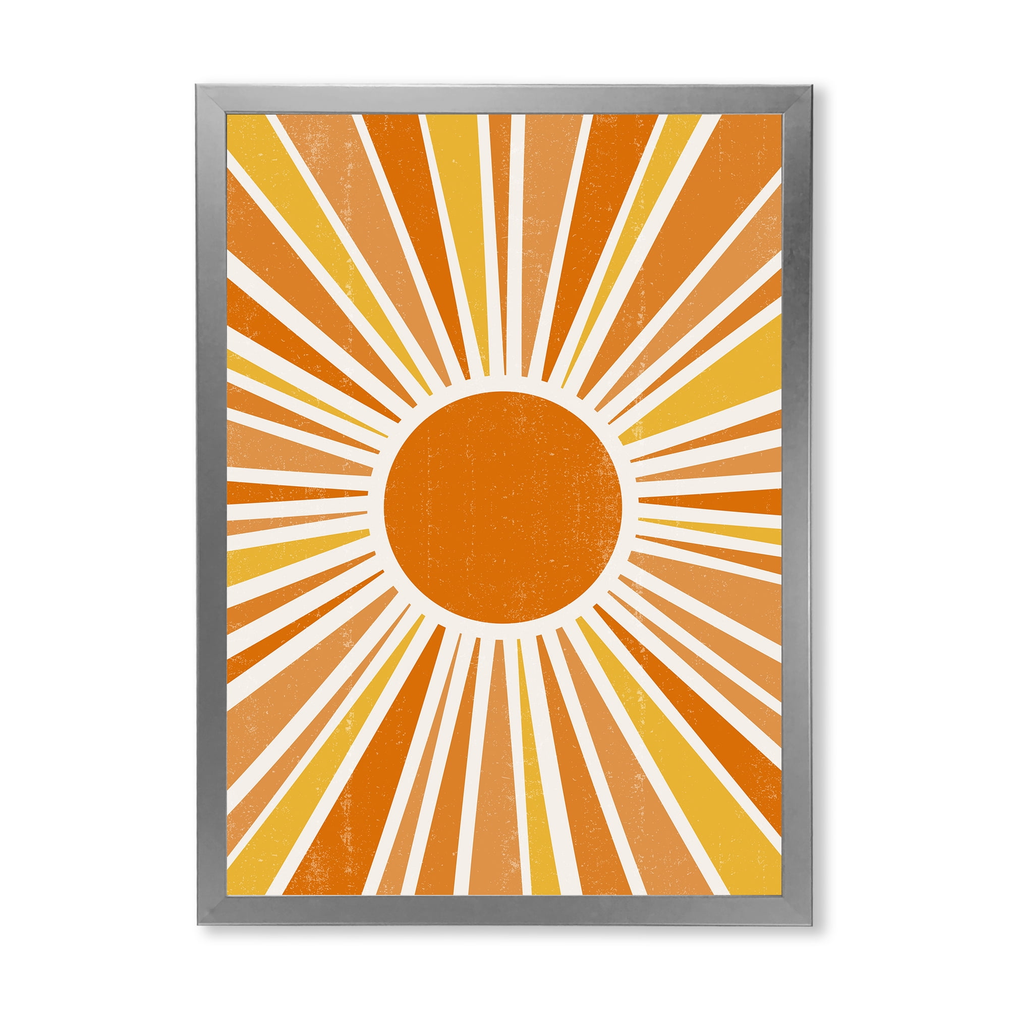 Designart 'Minimal Bright Shining Orange Sun Rays I' Modern Framed Art Print