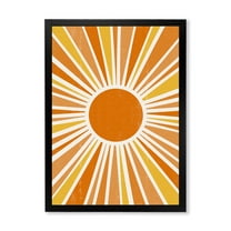 Designart 'Minimal Bright Shining Orange Sun Rays I' Modern Framed Art Print