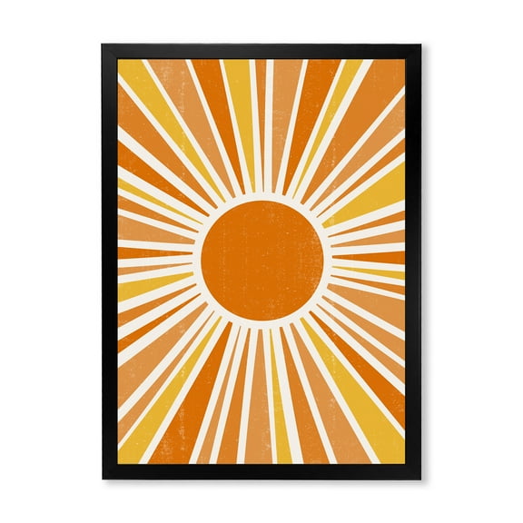 Designart 'Minimal Bright Shining Orange Sun Rays I' Modern Framed Art Print