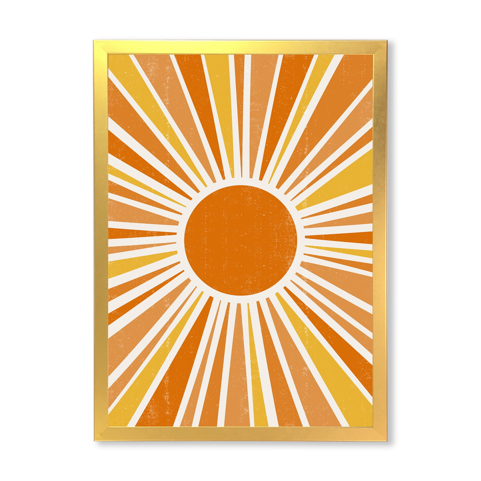 Designart 'Minimal Bright Shining Orange Sun Rays I' Modern Framed Art Print