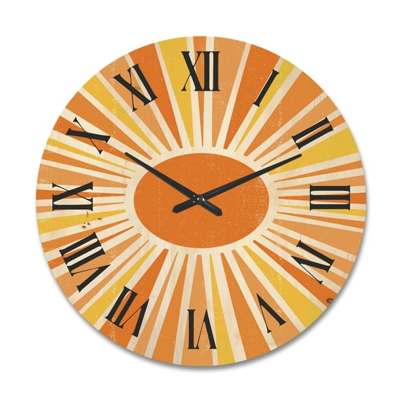 Designart 'Minimal Bright Shining Orange Sun Rays I' Modern Wood Wall Clock