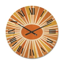 Designart 'Minimal Bright Shining Orange Sun Rays I' Modern Wood Wall Clock