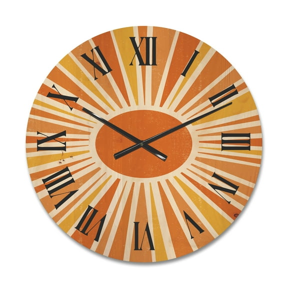 Designart 'Minimal Bright Shining Orange Sun Rays I' Modern Wood Wall Clock